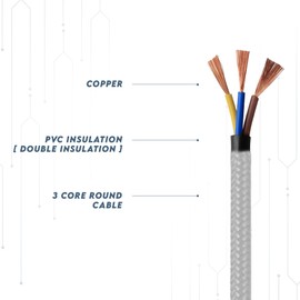 5Meters 3 Core Round Vintage Fabric Braided 0.75mm Flex Flexible Cable Electrical Wire for DIY Lamps Industrial Pendant Lights Lighting Appliances (Black, White)
