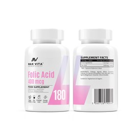 Folic Acid 400 mcg Vitamin B9 Pregnancy Care Maternal Tissue Growth During Immune System Support Energy Production Women Health 180 Vegan Tablets