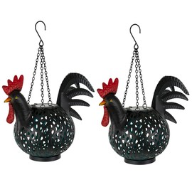 Starsoul 2 Pack Chicken Hanging Solar Lanterns Waterproof Solar Garden Lights Outdoor Decorative Metal Rooster Lamp Decor for Patio Yard Table