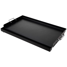 LotFun 25" x 16" Carbon Steel Cooking Griddle for Outdoor Gas Grill, Universal Griddle Flat Top Plate Insert with Grease Groove and Removable Handles for Electric/Charcoal/Gas Grill, Camping,Party