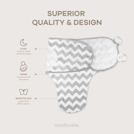 Comfy Cubs Baby Blanket, Swaddle Blanket 3-6 months, Newborn Essentials, Infant Sleep Sack Wrap, 100% Breathable Cotton, Baby Boy Girl, Adjustable 3 Pack (Grey, Large)