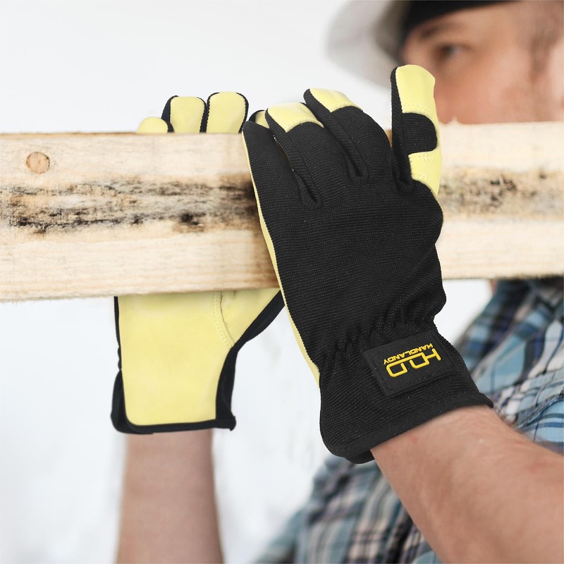 HANDLANDY Leather Gardening Gloves, Work Gloves for Men and Women,