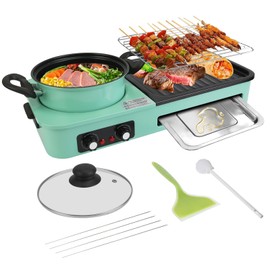 3 in 1 Electric Hot Pot with Grill, 1600W Smokeless Multifunction Korean BBQ Grill Shabu Shabu Hot Pot Combo, Independent Temperature Control & Non-stick Pan for 3-5 People