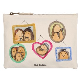 Mr. & Mrs. Panda Make Up Bag Hedgehog Family, White, Hand Drawn