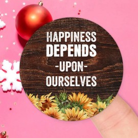 Happiness Depends Upon Ourselves Round Label Sticker 4in Positive Lettering Saying Bible Verse Circle Decals for Laptop Computer Cup Envelopes Seals Water Bottle Backpack 100pcs