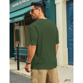 Cotrasen T Shirts for Men Short Sleeve Cotton UPF 50+ Moisture Wicking Lightweight Cooling Tshirts Casual Crew Neck Pocket Tee Army Green