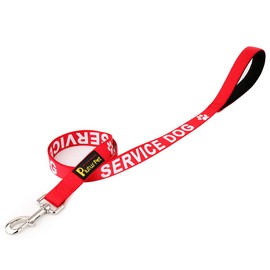 Plutus Pet Service Dog Leash with Soft Neoprene Padded Handle,Printed in Large Letters on Both Sides,4ft Long，Red，3/4" Wide for Medium Dogs