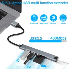 QIANRENON 5 in 1 USB Docking Station Hub USB 2.0 to USB 2.0 TRRS 3.5mm Audio TF/SD Card Reader Multi Function Port Replicator Adapter, for Laptop TF/SD Memory Card ISO 4 Pole Headphone