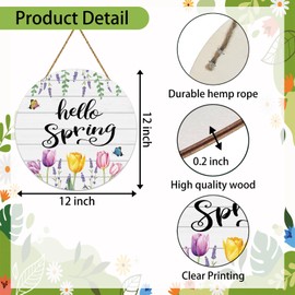 Spring Decorations for Home Front Door Decor Tulip Wreath Butterfly Wreaths for Front Door Wooden Hello Spring Sign Hanger for Wall Porch Indoor Home Decor