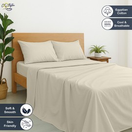 Cottington Lane Premium Quality 100% Egyptian Cotton 4 Piece King Size Bed Sheet Set Fits 12 inch Deep Pocket Mattress, Naturally Cool, Soft & Durable Luxury Bedding, Ivory Solid