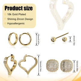 OPUHOHR 4 Pairs S925 Earrings Set for Women Girls, 14K Gold Plated Hoop Earrings, Zirconia Huggie Earrings for Women Girls