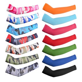 DXGSHSA 14 Pairs Arm Sleeves for Kids Basketball Baseball Youth Outdoor Sports UV Sun Protection Cooling Arm Compression Cover Boy Girl (Stylish Style, 4-7 Years)