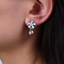 TseenYi Boho Crystal Flower Earrings Blue Enamel Flower Stud Earrings Silver CZ Bar Drop Earrings Crystal Flower Tassel Dangle Earrings Jewellery for Women and Girls Gifts, Crystal