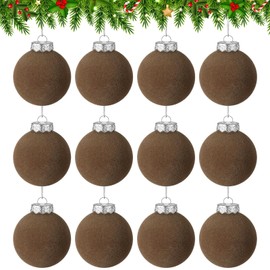 12 PCS Brown Velvet Christmas Balls Ornaments Christmas Tree Decorations 2.4 Inch Flocked Christmas Hanging Balls for Xmas Decorative Hanging Ornaments Party Wedding Family Gathering(Brown)
