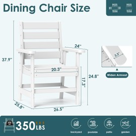 IVY&LANE Outdoor Dining Chair | HDPE | White | All Weather | Arm Chairs | Patio Furniture | for Poolside Lawn Garden Backyard