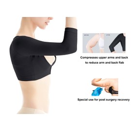 KSKshape Women's Arm Shaper Upper Arms Slimmer Shaper Shapewear Sleeve Post Surgical Compression Posture Humpback Corrector Top, black