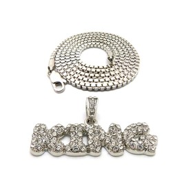 NYFASHION101 Stone Stud Bubble Letter King Pendant with 2mm 24" Box Chain Necklace, Silver-Tone