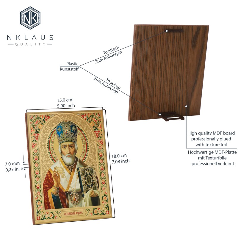 NKlaus 11411 Saint Nicholas of Myra Wood Icon 15 x