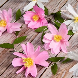 SUNBEAUTY Spring Wildflowers Garland Crepe Paper Flower Banner Pink White Floral Party Decorations Hanging Wildflower Banner for Birthday Wedding Baby Shower Wall Arch Decor-2Pcs