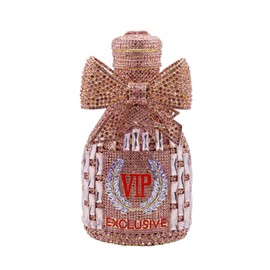 UMREN Women Champagne Bottle Rhinestone Evening Bag Sweet Bow Purses Clutch Crystal Handbag Cocktail Formal Shoulder Bag Pink