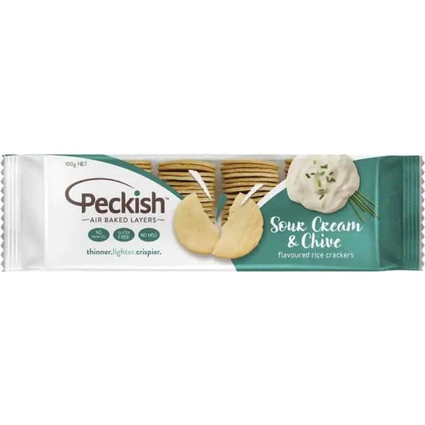 Peckish Thins Rice Crackers Sour Cream And Chives 90g