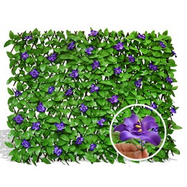 Expandable Faux Ivy Fence Privacy Screen with Artificial Flower,Greenery Expandable Stretchable Covers Panel for Balcony Patio Apartment Garden Outdoor Decor 36X92INCH