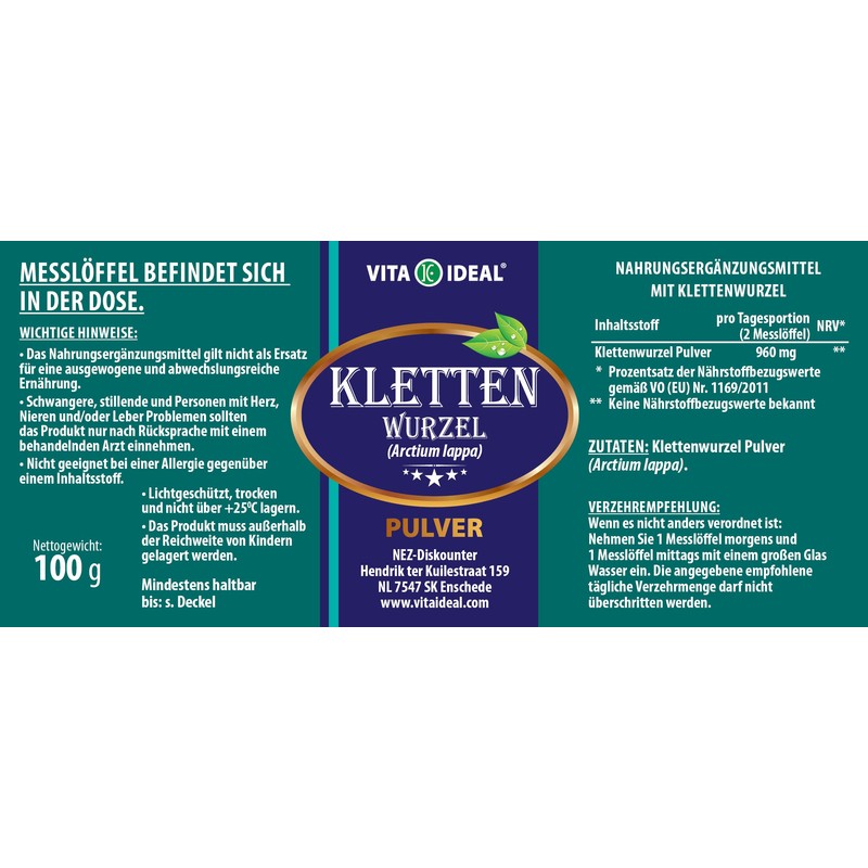 VITA IDEAL® Burdock - Root Powder 100 g - Arctium
