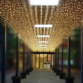 ZIMINGU Icicle Diwali Lights, Christmas Hanging Window Curtains Dangling 13FT 96LEDs 8 Modes Ceiling Fairy String Lights for Indoor Decorations, Warm White 4M