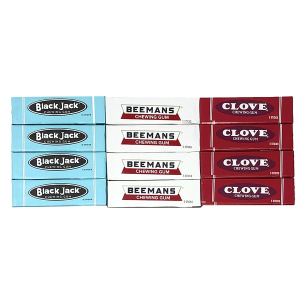 Retro Chewing Gum Pack – Black Jack, Beemans, and Clove Gum Variety Pack of 12