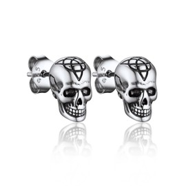Bandmax Viking Celtic Skull Stud Earrings 925 Sterling Silver Knot Skeleton Skull Ear Piercing Studs Hypoallergenic Punk Gothic Biker Jewelry