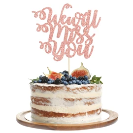 Paquete de 1 decoración para tartas con purpurina en forma de corazón, buena suerte, para cambio de trabajo, para despedida, jubilación, graduación, decoración de tartas, suministros de oro rosa