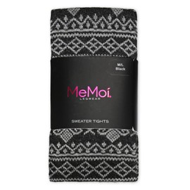 MeMoi Holiday Snowflake Patterned Cotton Blend Sweater Tights Black Small/Medium