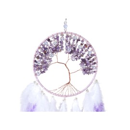 Tree of Life Large Dream Catchers - Lavender Rooster Feathers with Amethyst, Handmade Chakras Dreamcatcher for Bedroom, A Dream Catcher for Girls, Dream Catchers for Boys, Dream Catcher Wall Decor