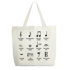 Music Tote Bag for Women, Music Notes Canvas Tote, Music Teacher Appreciation Gift Bag, Piano Themed Library Book Bag, Aesthetic Shoulder Bag Gifts for Musician Music Teacher Music Lover -72