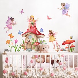 Fairy Mushroom House Wall Decals for Girls Room, 30x90cm Removable Wall Stickers for Kids Bedroom, Nursery,Teen Girls Wall Art