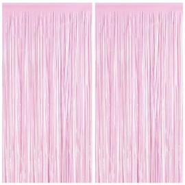 Tinsel Curtains, Pack of 2 Pink Glitter Curtain Fringe 1 m x 2 m Metallic Foil Fringe Background, Streamer Foil Curtain for Birthday, Wedding, Christmas Party Decoration, Tinsel Curtains Pink