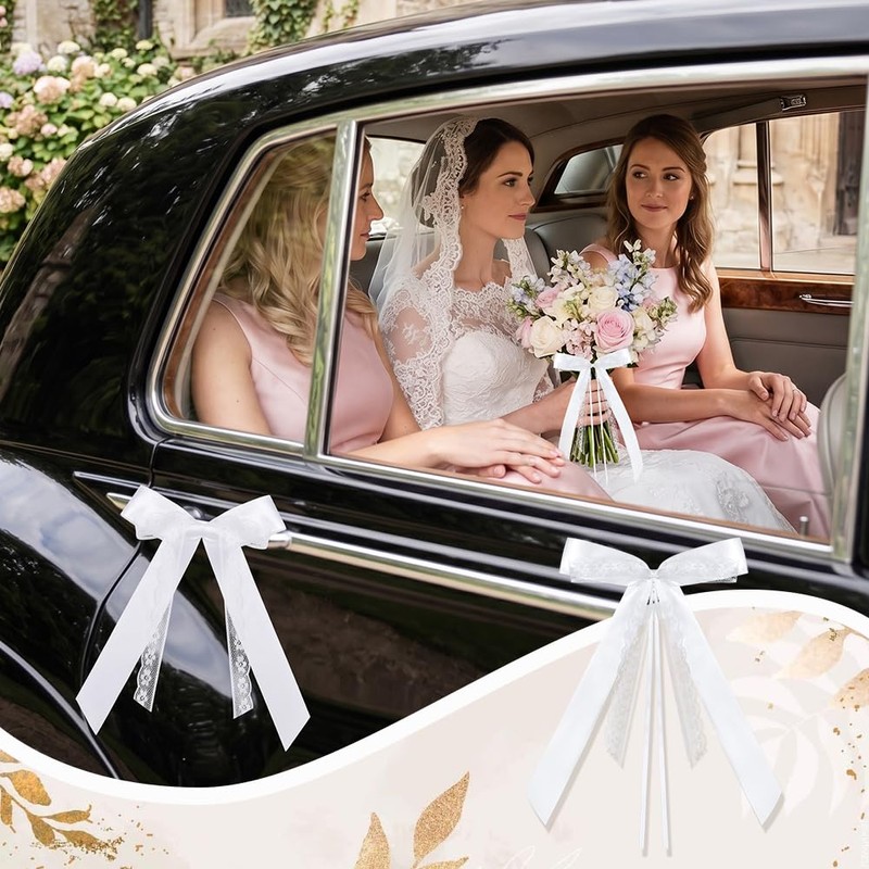 Alaoo Wedding Car Bow, 10Pcs White Wedding Bows with Double