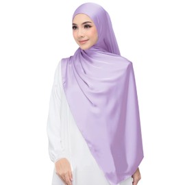 Lina & Lily Luxury Satin Hijab Head Scarf Shawl Wrap for Muslim Women Extra Long (Lavender)