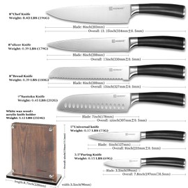 KEEMAKE Kitchen Knife Block Set - Knives Block with 7pcs Ultra Sharp High Carbon Stainless Steel 1.4116 Blade Kitchen Knives Block Set, Ergonomic Handle