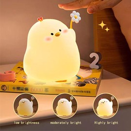 Icotoibabie Cute Flower Chick Night Light for Kids, Infants Soft Cute Flower Chicken Lamp Is Aesthetic Bedroom Decor, Food Grade Silicone Squishy Lamp Led Have 3 Levels Dimmable Lights Gifts for Women
