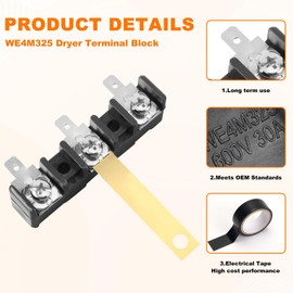 WE4M325 Dryer Terminal Block and Grounding Strap for GE Hotpoint Kenmore Dryer, Replaces WE04M325 WE04M0266 WE04X20403 WE4M266 WE4M324 WE4M304 1159209 ap3873449