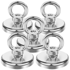 MIN CI Round Neodymium Magnets, Strong Magnets Heavy Duty 70kg（155lbs）Magnet Fishing 42mm Rare Earth Magnets Magnet with Eye Bolts Industrial Magnet Large Magnet for Hanging Hoisting 5 Pack