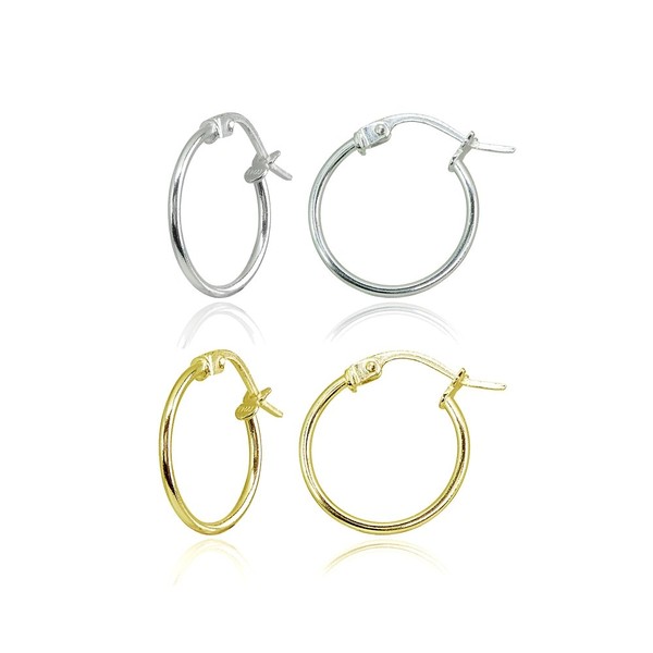 2 Pair Set Sterling Silver & Yellow Gold Flashed Tiny