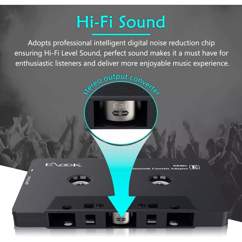 Elook Bluetooth Cassette Adapter For Vintage Car Sound System Black