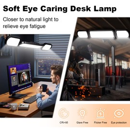 NUERPO LED Desk Lamp with Clamp,Adjustable Swing Arm Desks Lamps for Home Office,Dimmable Tempering Eye Care Desk Light Bright Modern Led Table Lamp for Nail Tech Archite (3 Section Swing Arm)