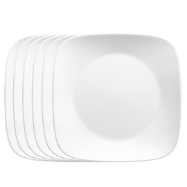 Corelle Vitrelle 6-Piece Salad Plates Set, Triple Layer Glass and Chip Resistant, Lightweight Square 9-Inch Plates, White