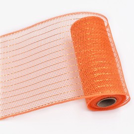 NBHH Thanksgiving Mesh Ribbon Deco Green Golden Orange Fall Deco Mesh Wire Ribbon Metallic Foil Rolls for DIY Auntumn Thanksgiving Wreaths Decorations Wrapping Craft, 4 Rolls(6 inch Wide)