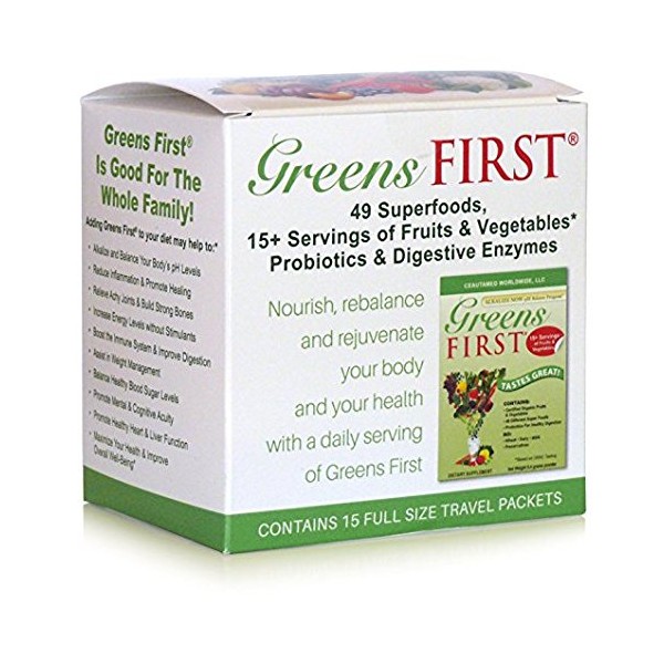 Greens First - Original Mint - Travel Packets - Greens Powder Superfood, 49 Superfoods, 15+ Organic Fruit & Vegetables, Antioxidant Smoothie Mix Supplement, Gluten Free, Dairy Free, Vegan & Non-GMO -