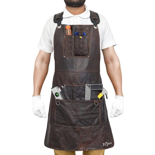 Zytrus Leather Apron, Heavy Duty Leather Tool Apron for Men