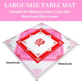 FFOTD Anti Slip Mahjong Mat for Table,31.5"x31.5" Mahjong Table Mat with Carrying Bag， for Mahjong,Poker,Card Games,Dominoes,Board Games(Pink)